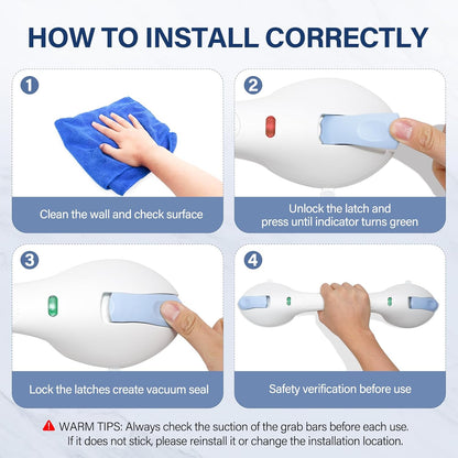 Suction Grab Bar 17.5", No Drill Removable, Shower Safety for Seniors