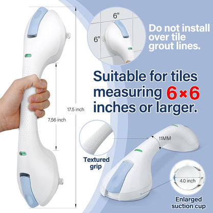 Suction Grab Bar 17.5", No Drill Removable, Shower Safety for Seniors